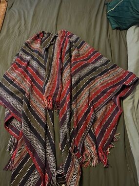 Striped Multicolor Woven Wrap Scarf - Red, Olive & Black